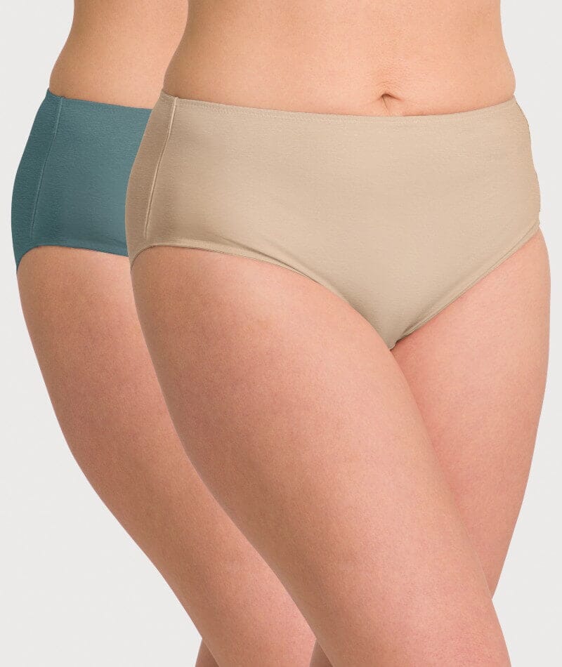 Ava & Audrey Clementine Cotton Full Brief 2 Pack - Nude/Sea Green
