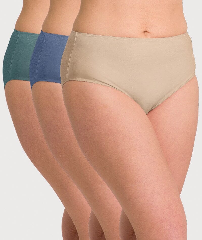 Ava & Audrey Clementine Cotton Full Brief 3 Pack - Nude/Denim Blue/Sea Green