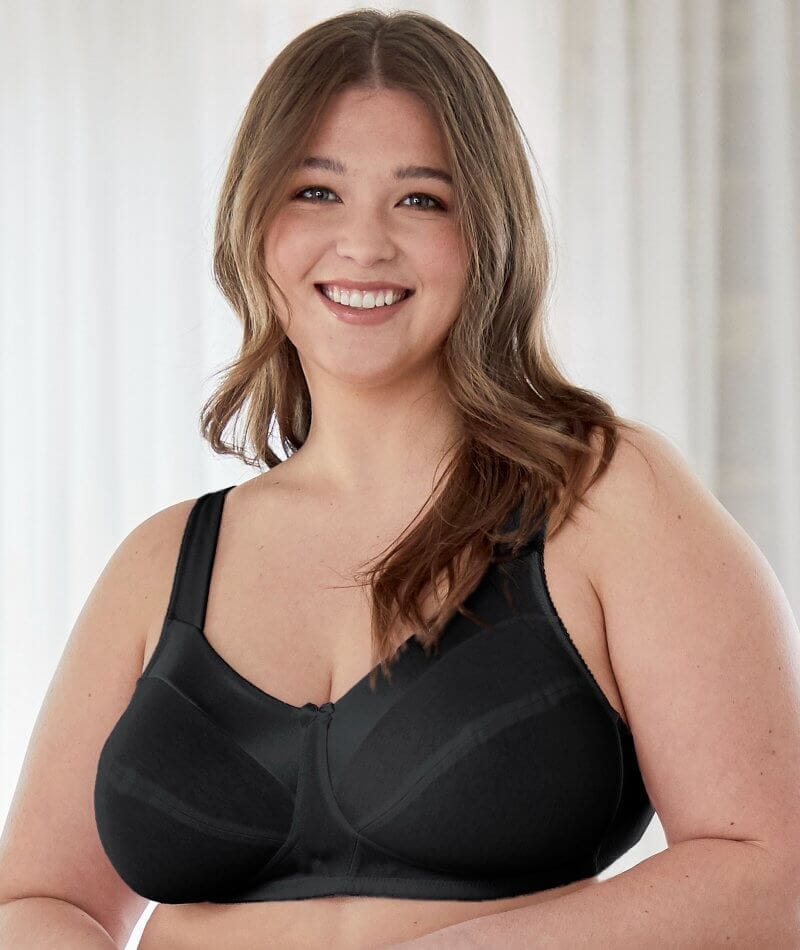 Bestform Satin Trim Wire-Free Cotton Bra With Unlined Cups 2 Pack - Black - Image 3