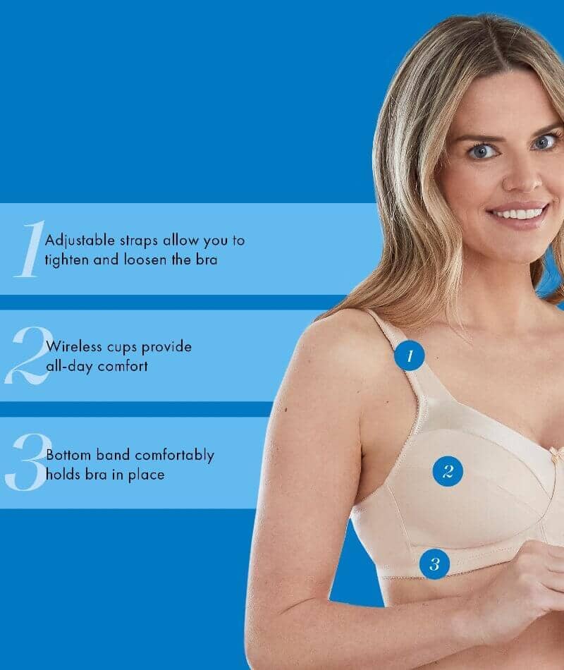 Bestform Satin Trim Wire-Free Cotton Bra With Unlined Cups 2 Pack - Nude/White - Image 7