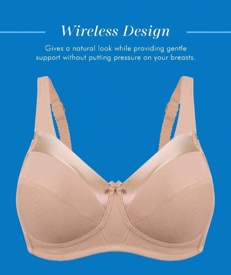 Bestform Satin Trim Wire-Free Cotton Bra With Unlined Cups 3 Pack - Nude - Image 7