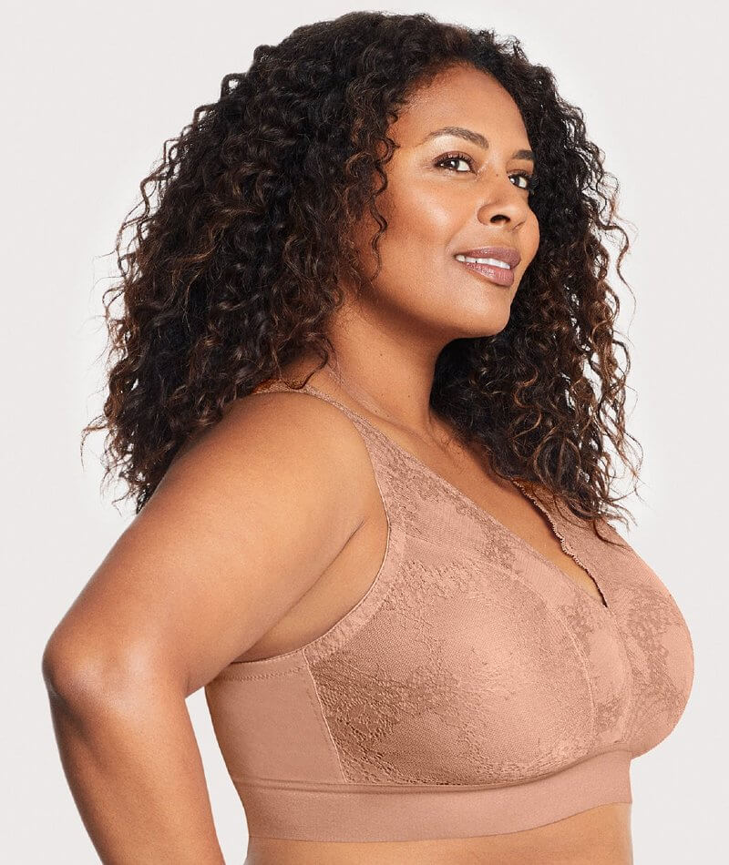 Glamorise Bramour Lexington Lace Plunge Wire-Free Bralette - Cappuccino - Image 3