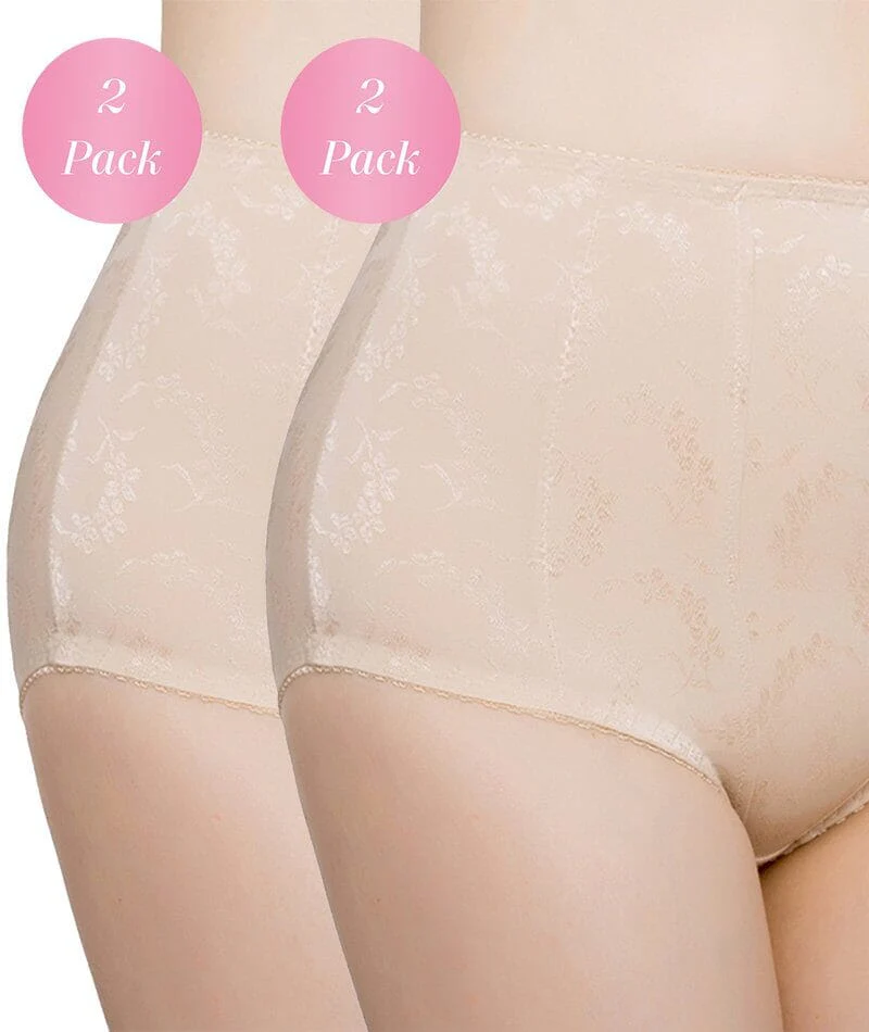 Exquisite Form Floral Jacquard Shaping Brief 2 Pack - Nude
