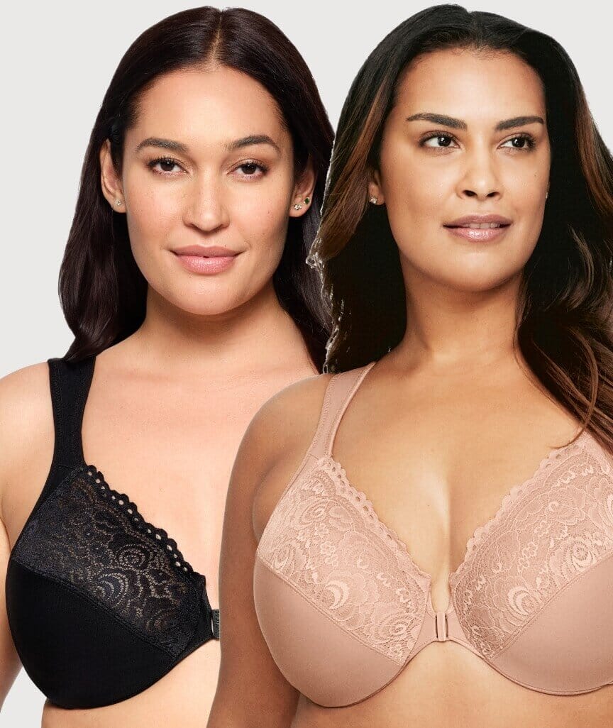 Glamorise WonderWire Front-Closure Bra 2 Pack - Black/Cappuccino