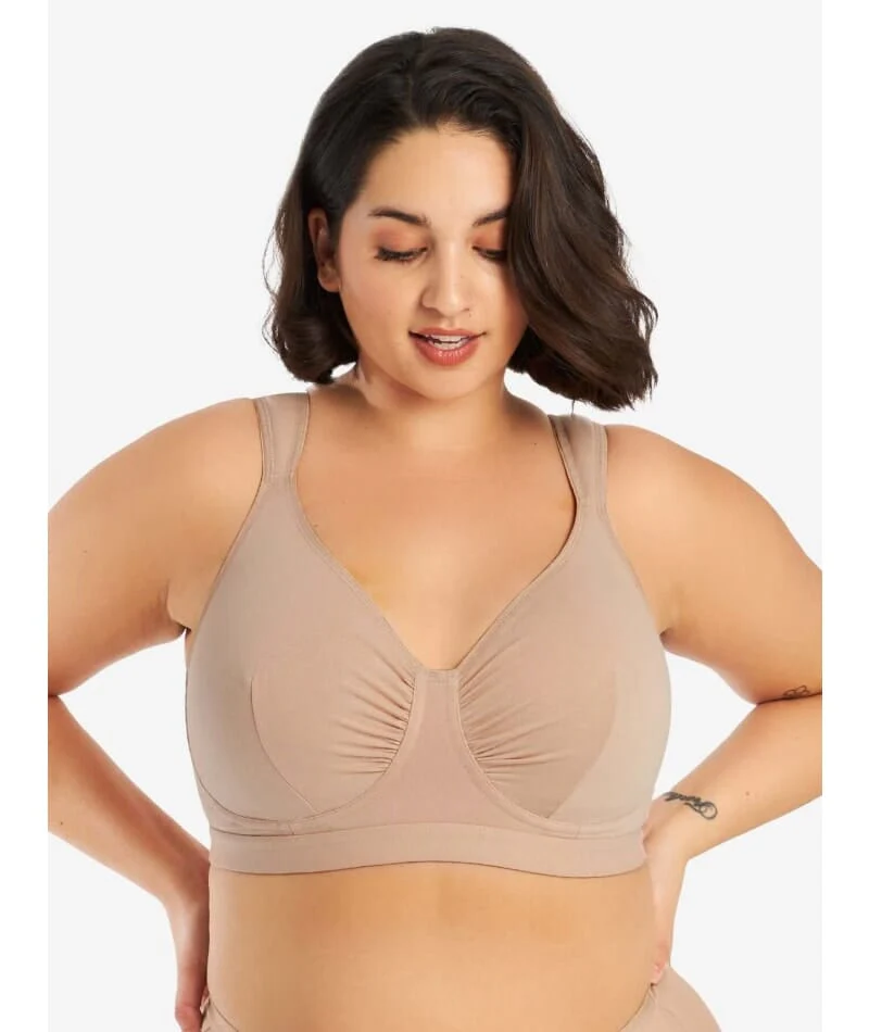 Leading Lady The Evie Plus Size Wire-free Cotton Comfort Bra - Sand