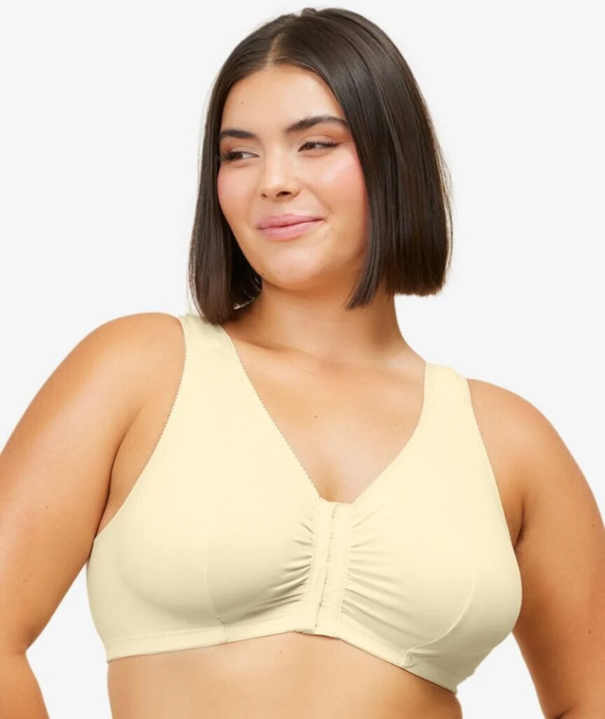 Leading Lady The Meryl Cotton Front Opening Wire-free Leisure Bra - Ecru