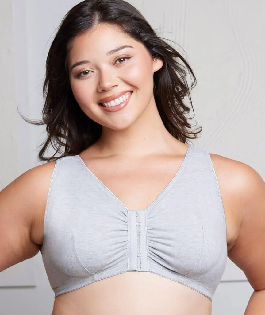 Leading Lady The Meryl Cotton Front Opening Wire-free Leisure Bra - Grey