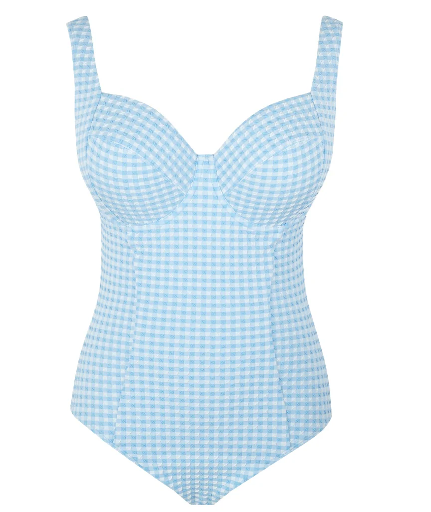 Panache Swimwear Gingham Paloma Balconnet Underwire One Piece Swimsuit - Gingham Sky Blue - Image 7